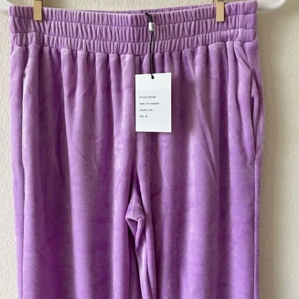 NWT Generation Love Ivy Velour Jogger Sweatpants Lilac Purple Pink XS